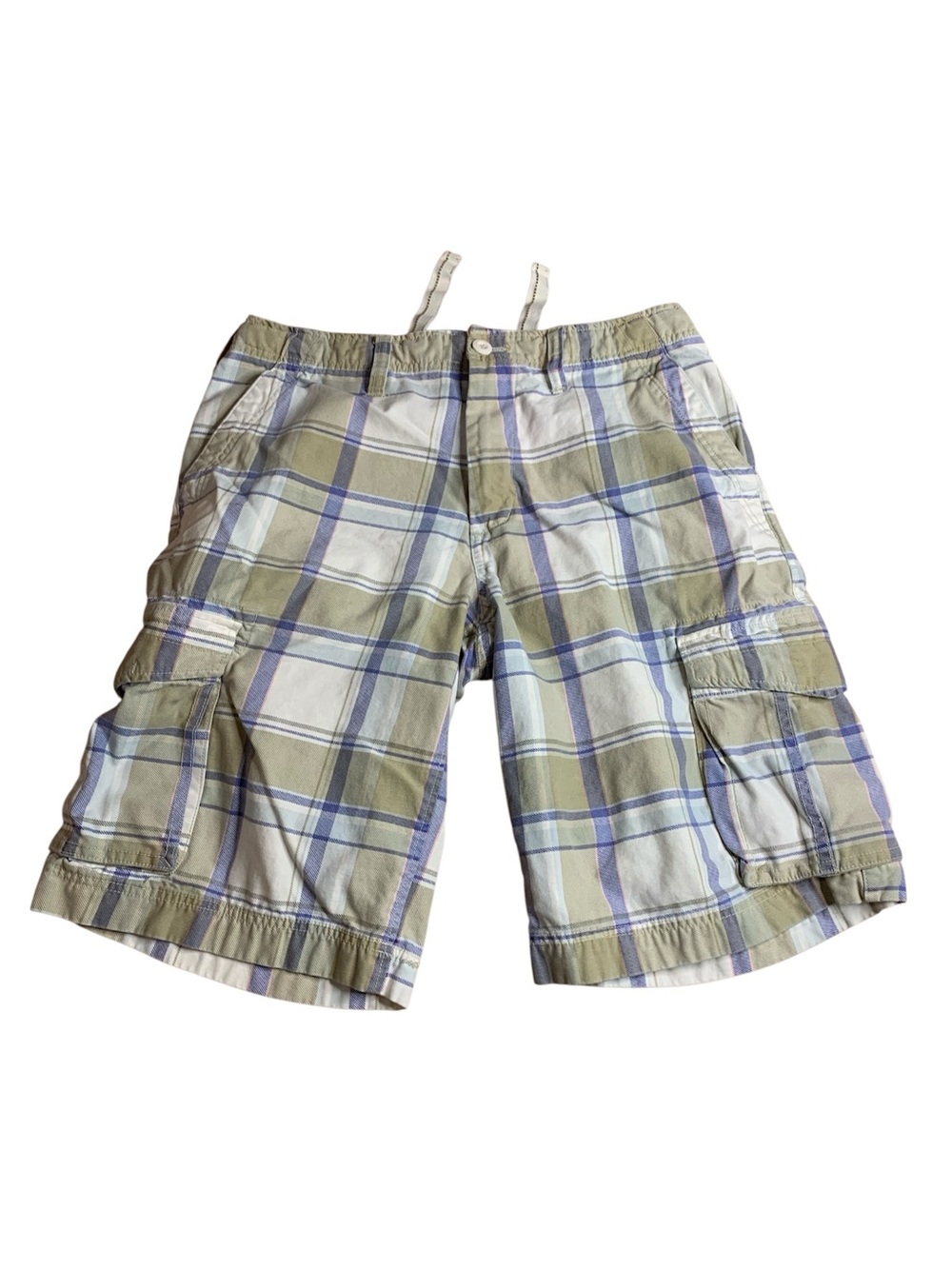 Urban Pipeline Men’s Plaid Cargo Shorts Size 34 | Cotton Green Blue